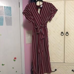 Sienna Sky Burgundy Striped Kimono-Style Jumpsuit